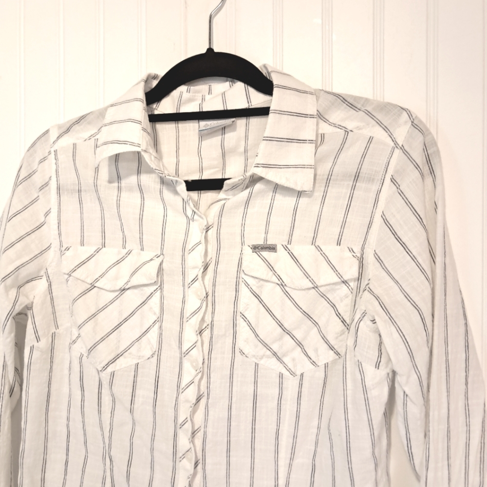 Columbia Camp Henry II Button Up Long Sleeve Shirt Striped 100% Cotton M